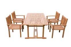 OUTFLEXX Garten-Essgruppe, natur, Akazie, Ausziehtisch 150/200 x 90 cm, 4 Armlehnensessel, FSC®-zertifiziertes Produkt