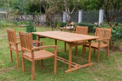 OUTFLEXX Garten-Essgruppe, natur, Akazie, Ausziehtisch 150/200 x 90 cm, 4 Armlehnensessel, FSC®-zertifiziertes Produkt