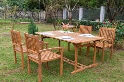 OUTFLEXX Garten-Essgruppe, natur, Akazie, Ausziehtisch 150/200 x 90 cm, 4 Armlehnensessel, FSC®-zertifiziertes Produkt
