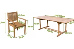 OUTFLEXX Garten-Essgruppe, natur, Akazie, Ausziehtisch 150/200 x 90 cm, 4 Armlehnensessel, FSC®-zertifiziertes Produkt