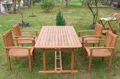 OUTFLEXX Garten-Essgruppe, natur, Akazie, Ausziehtisch 150/200 x 90 cm, 4 Armlehnensessel, FSC®-zertifiziertes Produkt