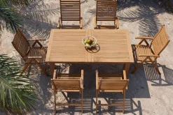 OUTFLEXX Garten-Essgruppe, natur, Akazie, Ausziehtisch 180/220/260 x 100 cm, 6 Klappstühle, FSC®-zertifiziertes Produkt