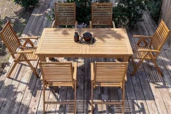 OUTFLEXX Garten-Essgruppe, natur, Akazie, Ausziehtisch 180/220/260 x 100 cm, 6 Klappstühle, FSC®-zertifiziertes Produkt
