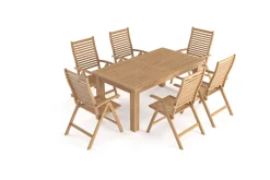 OUTFLEXX Garten-Essgruppe, natur, Akazie, Ausziehtisch 180/220/260 x 100 cm, 6 Klappstühle, FSC®-zertifiziertes Produkt