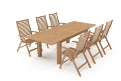 OUTFLEXX Garten-Essgruppe, natur, Akazie, Ausziehtisch 180/220/260 x 100 cm, 6 Klappstühle, FSC®-zertifiziertes Produkt