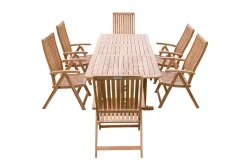 OUTFLEXX Garten-Essgruppe, natur, Akazie, Ausziehtisch 150/200 x 90 cm, 6 Klappstühle, FSC®-zertifiziertes Produkt
