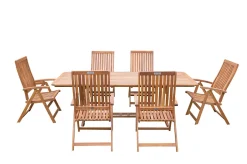 OUTFLEXX Garten-Essgruppe, natur, Akazie, Ausziehtisch 150/200 x 90 cm, 6 Klappstühle, FSC®-zertifiziertes Produkt