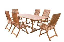 OUTFLEXX Garten-Essgruppe, natur, Akazie, Ausziehtisch 150/200 x 90 cm, 6 Klappstühle, FSC®-zertifiziertes Produkt