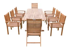 OUTFLEXX Garten-Essgruppe, natur, Akazie, Ausziehtisch 150/200 x 90 cm, 2 Klappstühle, 6 Armlehnensessel, 5-fach verstellbar, FSC®-zertifiziertes Produkt