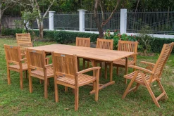 OUTFLEXX Garten-Essgruppe, natur, Akazie, Ausziehtisch 150/200 x 90 cm, 2 Klappstühle, 6 Armlehnensessel, 5-fach verstellbar, FSC®-zertifiziertes Produkt
