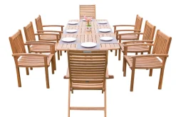 OUTFLEXX Garten-Essgruppe, natur, Akazie, Ausziehtisch 150/200 x 90 cm, 2 Klappstühle, 6 Armlehnensessel, 5-fach verstellbar, FSC®-zertifiziertes Produkt