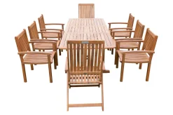 OUTFLEXX Garten-Essgruppe, natur, Akazie, Ausziehtisch 150/200 x 90 cm, 2 Klappstühle, 6 Armlehnensessel, FSC®-zertifiziertes Produkt