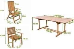 OUTFLEXX Garten-Essgruppe, natur, Akazie, Ausziehtisch 150/200 x 90 cm, 2 Klappstühle, 6 Armlehnensessel, FSC®-zertifiziertes Produkt