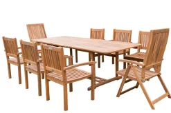 OUTFLEXX Garten-Essgruppe, natur, Akazie, Ausziehtisch 150/200 x 90 cm, 2 Klappstühle, 6 Armlehnensessel, FSC®-zertifiziertes Produkt