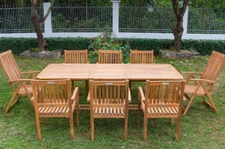 OUTFLEXX Garten-Essgruppe, natur, Akazie, Ausziehtisch 150/200 x 90 cm, 2 Klappstühle, 6 Armlehnensessel, FSC®-zertifiziertes Produkt