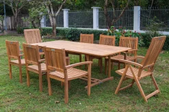 OUTFLEXX Garten-Essgruppe, natur, Akazie, Ausziehtisch 150/200 x 90 cm, 2 Klappstühle, 6 Armlehnensessel, FSC®-zertifiziertes Produkt