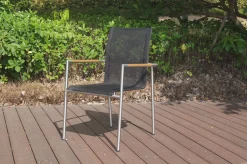 OUTFLEXX Garten-Essgruppe, natur/anthrazit, Edelstahl/Textilene/Teak, Ausziehtisch 150/200x90cm, 6 Diningsessel
