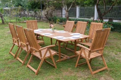 OUTFLEXX Garten-Essgruppe, natur, Akazie, Ausziehtisch 150/200 x 90 cm, 8 Klappstühle, FSC®-zertifiziertes Produkt