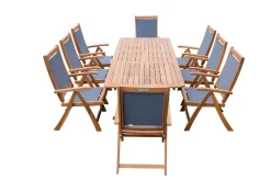 OUTFLEXX Garten-Essgruppe, natur/grau, Akazie/Textilene, Ausziehtisch 180/240 x 100 cm, 8 Klappstühle 5-fach, FSC®-zertifiziertes Produkt