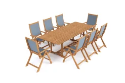 OUTFLEXX Garten-Essgruppe, natur/grau, Akazie/Textilene, Ausziehtisch 180/240 x 100 cm, 8 Klappstühle 5-fach, FSC®-zertifiziertes Produkt