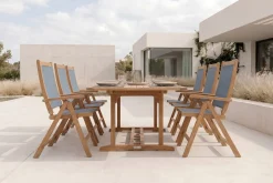 OUTFLEXX Garten-Essgruppe, natur/grau, Akazie/Textilene, Ausziehtisch 180/240 x 100 cm, 8 Klappstühle 5-fach, FSC®-zertifiziertes Produkt