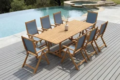 OUTFLEXX Garten-Essgruppe, natur/grau, Akazie/Textilene, Ausziehtisch 180/240 x 100 cm, 8 Klappstühle 5-fach, FSC®-zertifiziertes Produkt