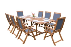 OUTFLEXX Garten-Essgruppe, natur/grau, Akazie/Textilene, Ausziehtisch 180/240 x 100 cm, 8 Klappstühle 5-fach, FSC®-zertifiziertes Produkt