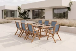 OUTFLEXX Garten-Essgruppe, natur/grau, Akazie/Textilene, Ausziehtisch 180/240 x 100 cm, 8 Klappstühle 5-fach, FSC®-zertifiziertes Produkt