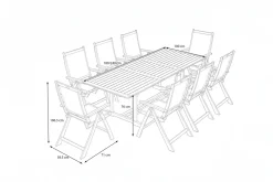 OUTFLEXX Garten-Essgruppe, natur/grau, Akazie/Textilene, Ausziehtisch 180/240 x 100 cm, 8 Klappstühle 5-fach, FSC®-zertifiziertes Produkt