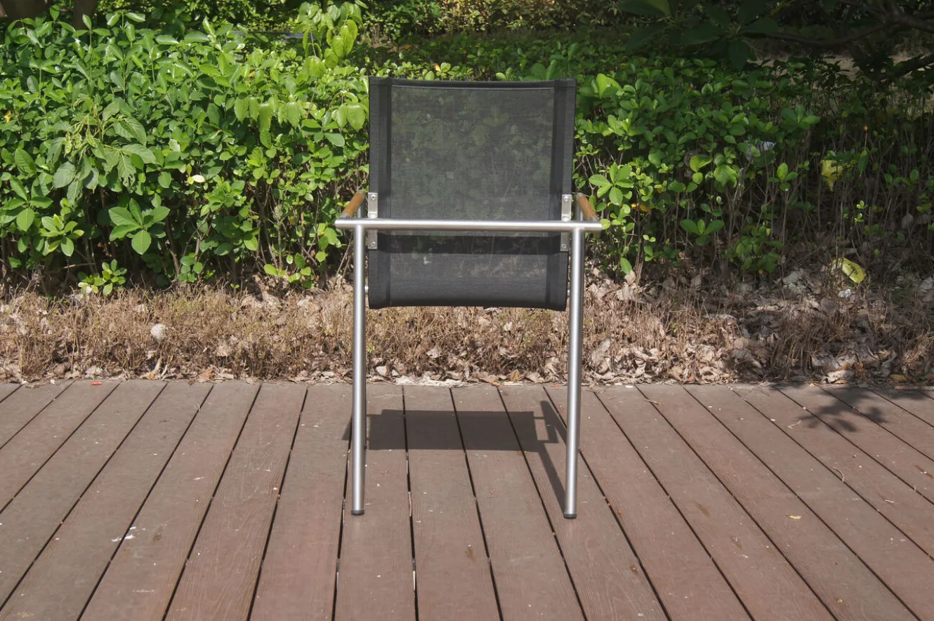 OUTFLEXX Garten-Essgruppe, natur/anthrazit, Edelstahl/Textilene/Teak, Ausziehtisch 150/200x90cm, 8 Diningsessel