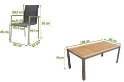 OUTFLEXX Garten-Essgruppe, natur/anthrazit, Edelstahl/Textilene/Teak, Tisch 180x90cm, 8 Diningsessel