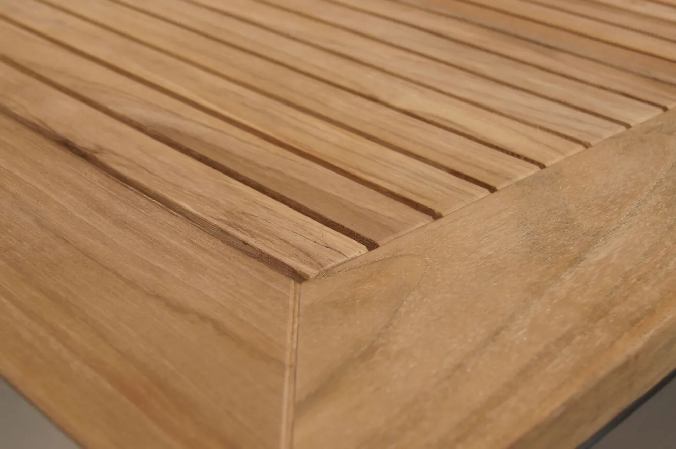 OUTFLEXX Garten-Essgruppe, natur/anthrazit, Edelstahl/Textilene/Teak, Tisch 180x90cm, 8 Diningsessel