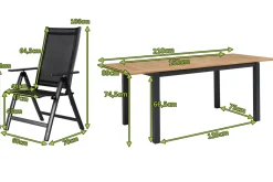 OUTFLEXX Garten-Essgruppe, OUTFLEXX® anthrazit matt, Alu / Teak / Textil, Ausziehtisch 150/210 x 90 cm, 6 Klappstühle