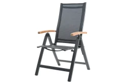 OUTFLEXX Garten-Essgruppe, OUTFLEXX® anthrazit matt, Alu / Teak / Textil, Tisch 180/240 x 100cm, 4 Stapelsessel, 2 Klappstühle