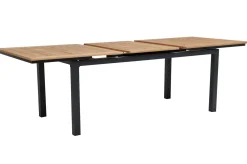 OUTFLEXX Garten-Essgruppe, OUTFLEXX® anthrazit matt, Alu / Teak / Textil, Tisch 180/240 x 100cm, 4 Stapelsessel, 2 Klappstühle