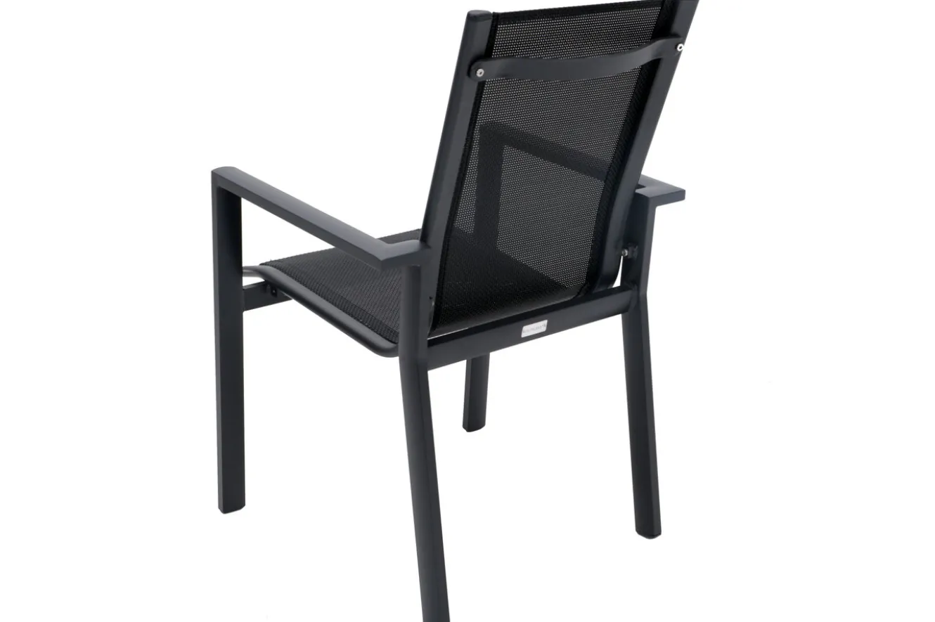 OUTFLEXX Garten-Essgruppe, OUTFLEXX® anthrazit matt, Alu / Teak / Textil, Ausziehtisch 180/240 x 100cm, 6 Stapelsessel, 2 Klappstühle