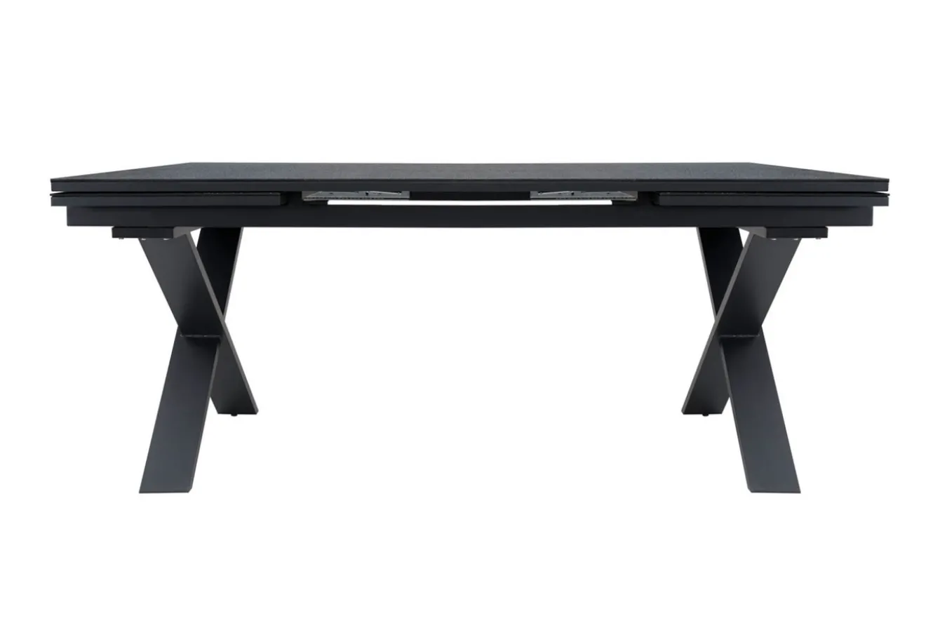 OUTFLEXX Garten-Essgruppe, OUTFLEXX® anthrazit matt, Alu / Spraystone / Teak, Tisch 180/280x100cm, 8 Klappstühle