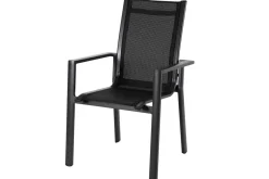 OUTFLEXX Garten-Essgruppe, OUTFLEXX® anthrazit matt, Alu / Teak / Textil, Ausziehtisch 180/240x100cm, 6 Stapelsessel