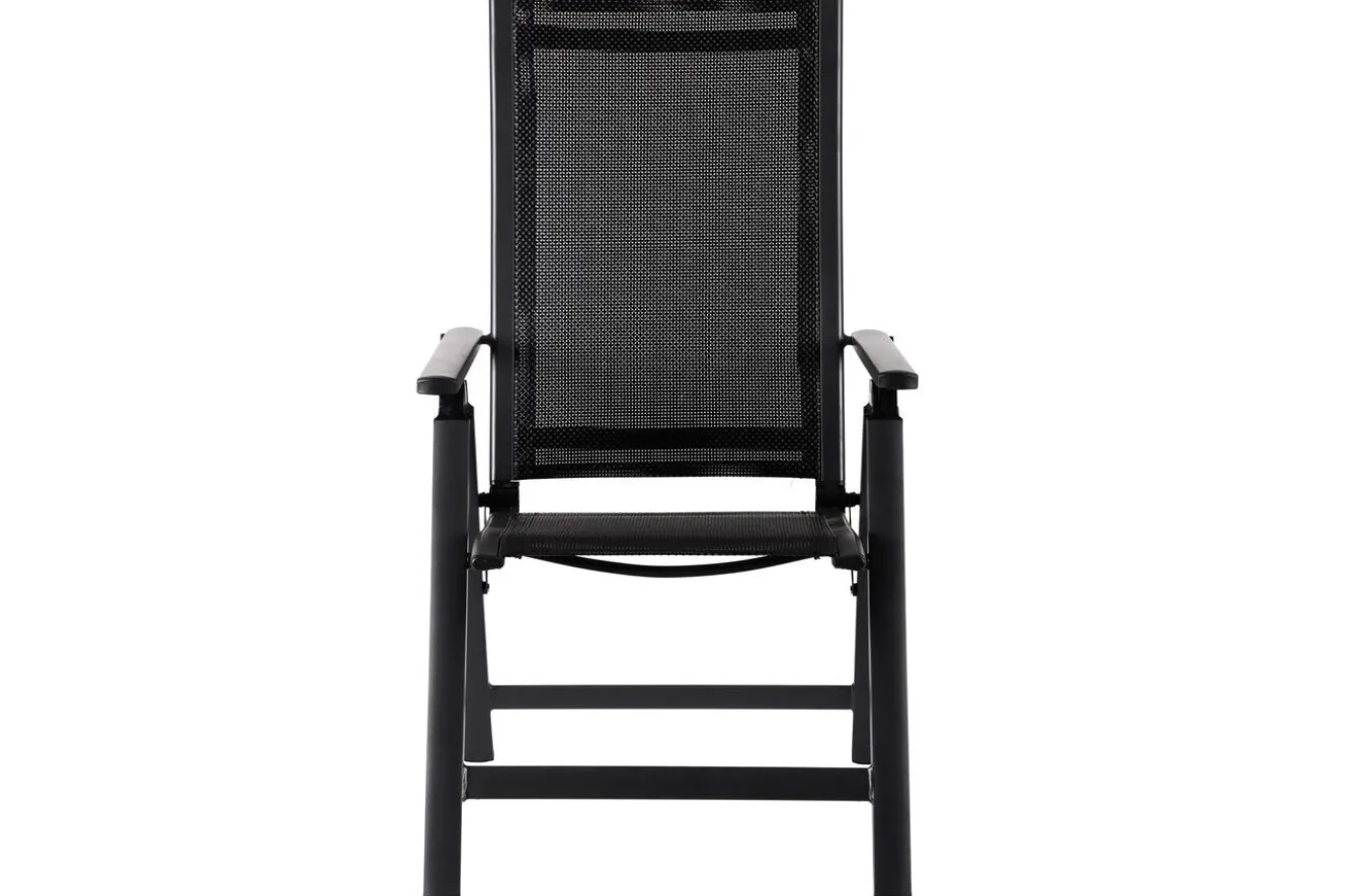 OUTFLEXX Garten-Essgruppe, OUTFLEXX® anthrazit matt, Alu / Teak / Textil, Esstisch Ø 150 cm, 5 Klappstühle