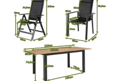 OUTFLEXX Garten-Essgruppe, OUTFLEXX® anthrazit matt, Alu / Teak / Textil, Ausziehtisch 150/210 x 90 cm, 6 Stapelsessel, 2 Klappstühle