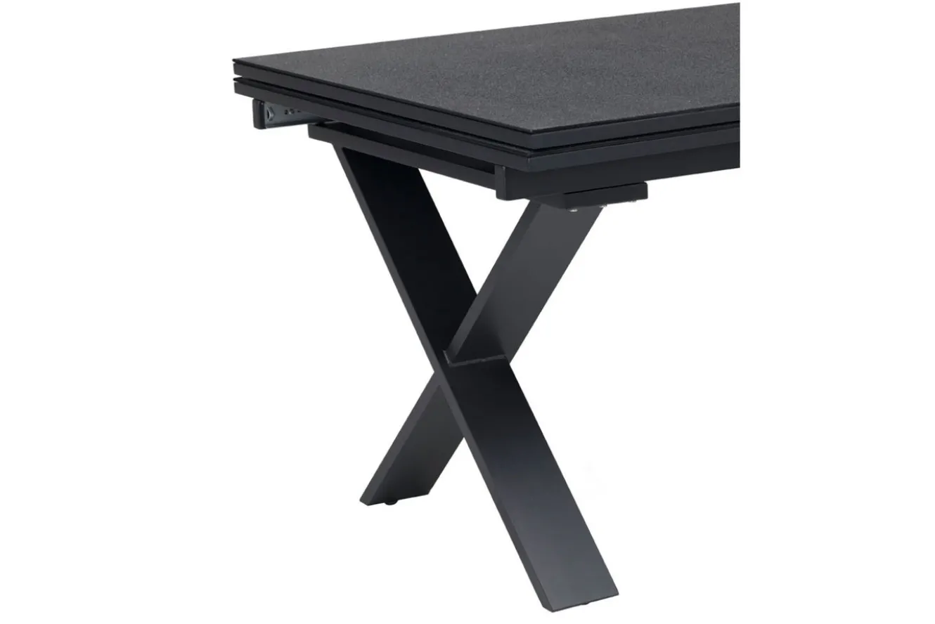 OUTFLEXX Garten-Essgruppe, OUTFLEXX® anthrazit matt, Alu / Spraystone / Textil, Tisch 180/280x100cm, 8 Stapelsessel