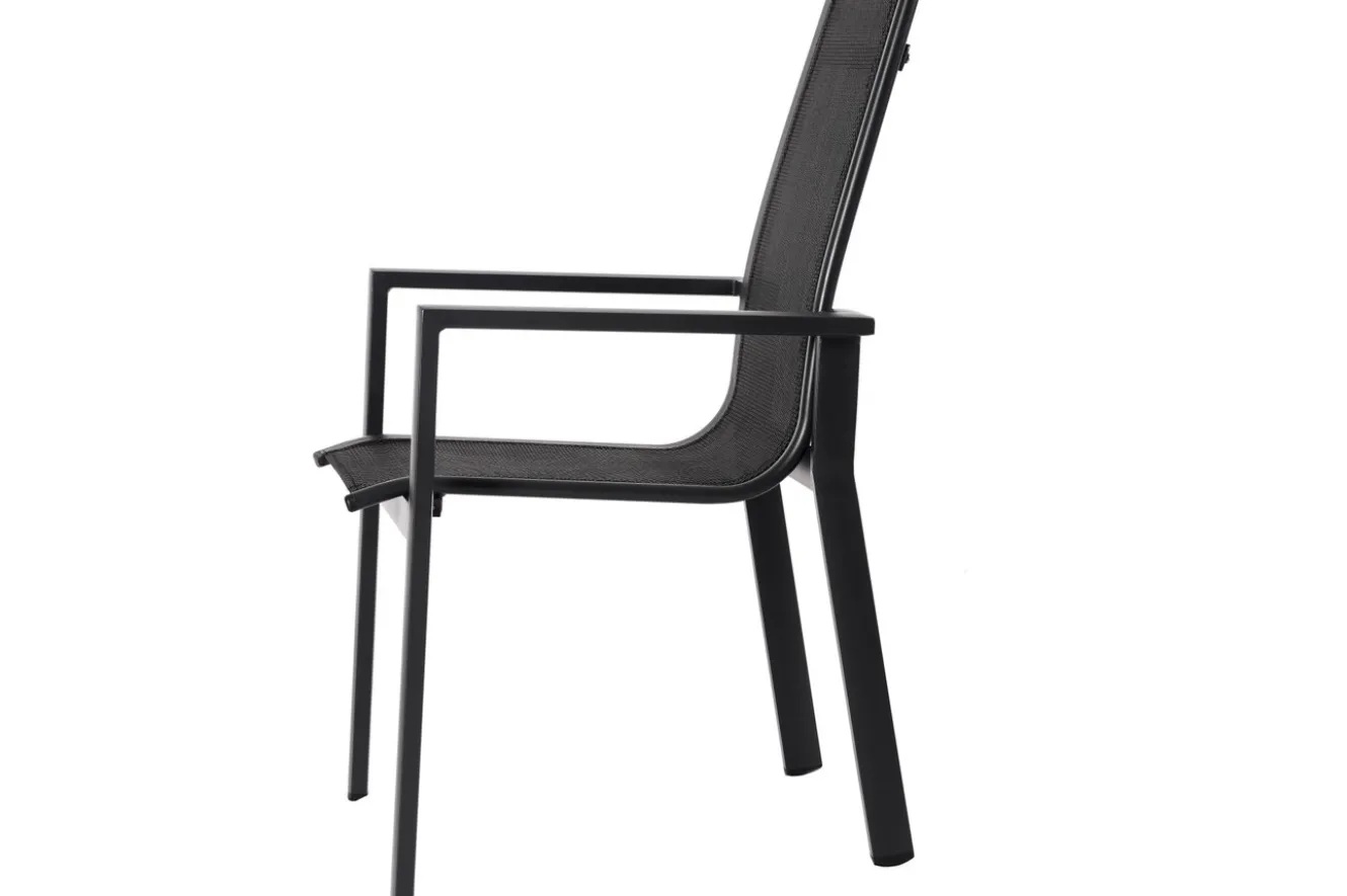 OUTFLEXX Garten-Essgruppe, OUTFLEXX® anthrazit matt, Alu / Spraystone / Textil, Tisch 180/280x100cm, 8 Stapelsessel