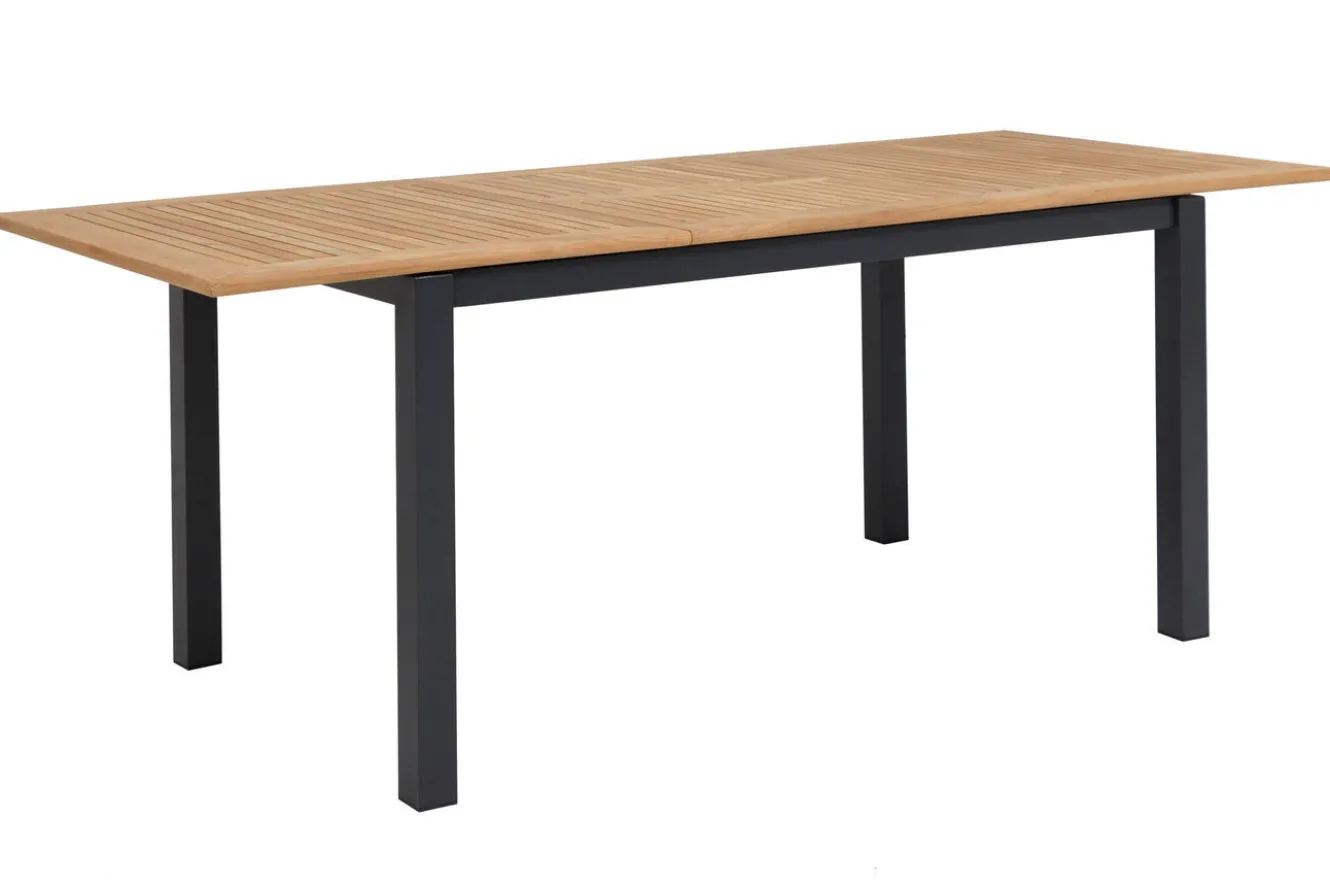 OUTFLEXX Garten-Essgruppe, OUTFLEXX® anthrazit matt, Alu / Teak / Textil, Tisch 150/210x90cm, 6 Klappstühle