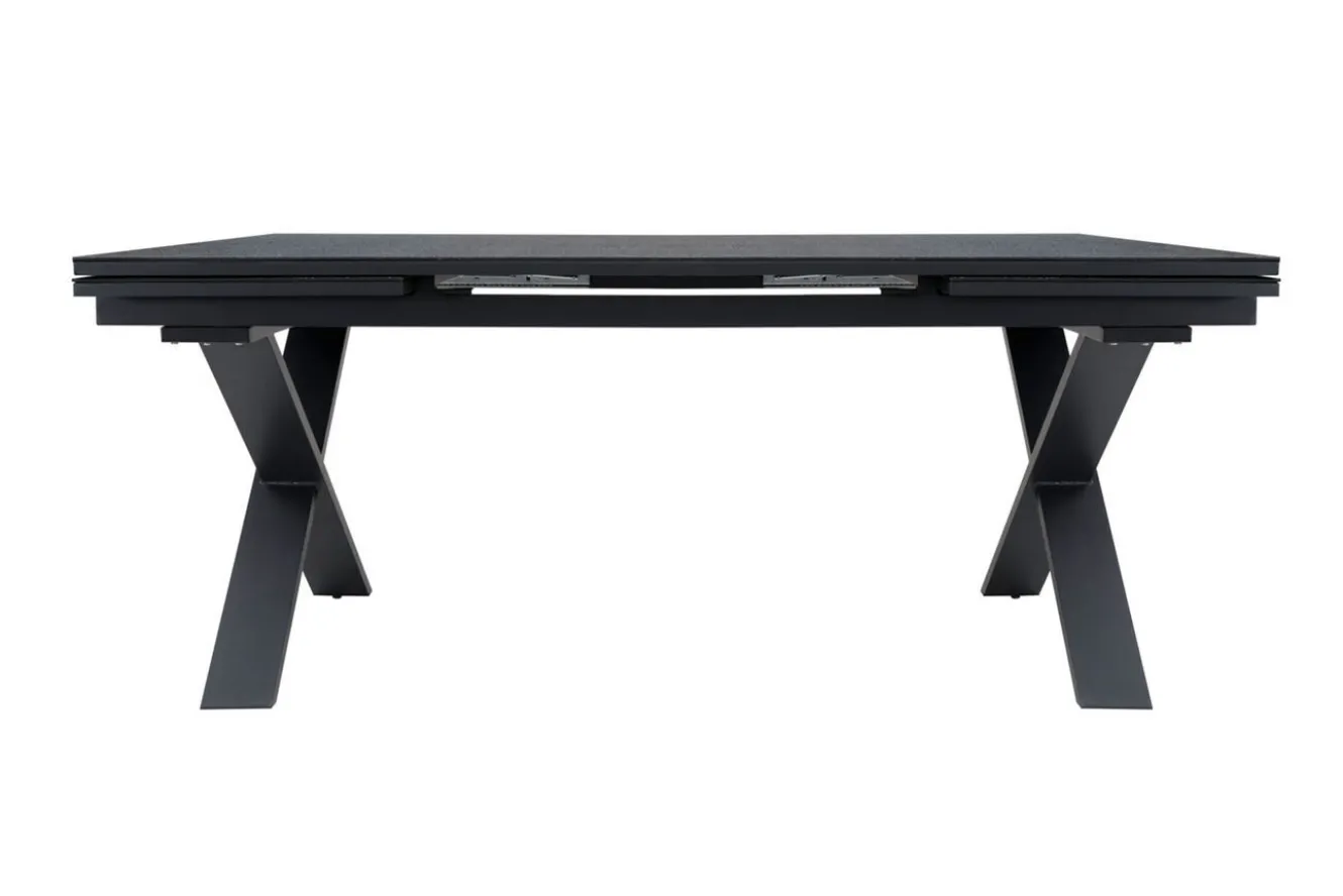 OUTFLEXX Garten-Essgruppe, OUTFLEXX® anthrazit matt, Alu / Spraystone / Teak, Tisch 180/280x100cm, 8 Stapelsessel