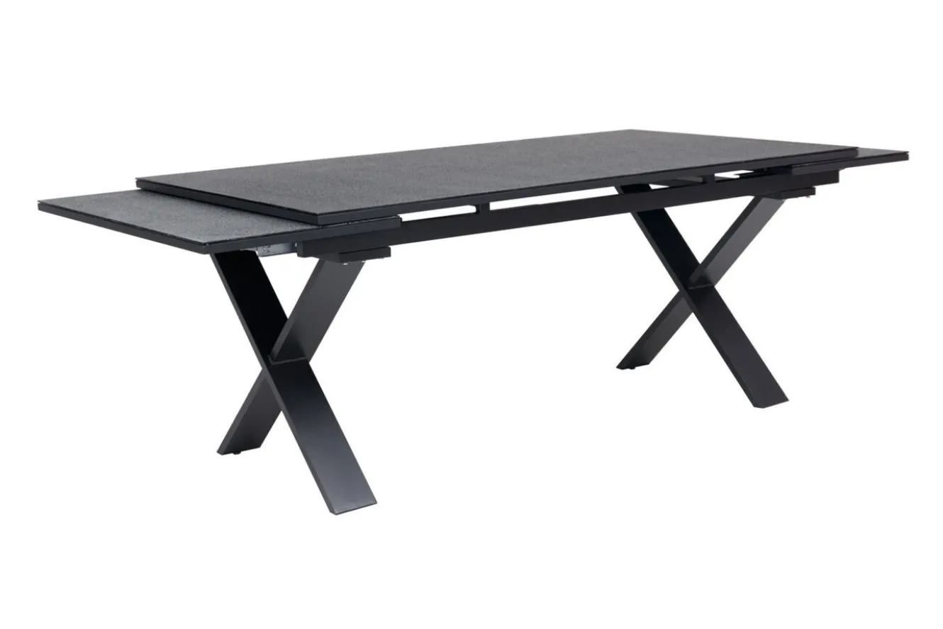 OUTFLEXX Garten-Essgruppe, OUTFLEXX® anthrazit matt, Alu / Spraystone / Teak, Tisch 180/280x100cm, 8 Stapelsessel