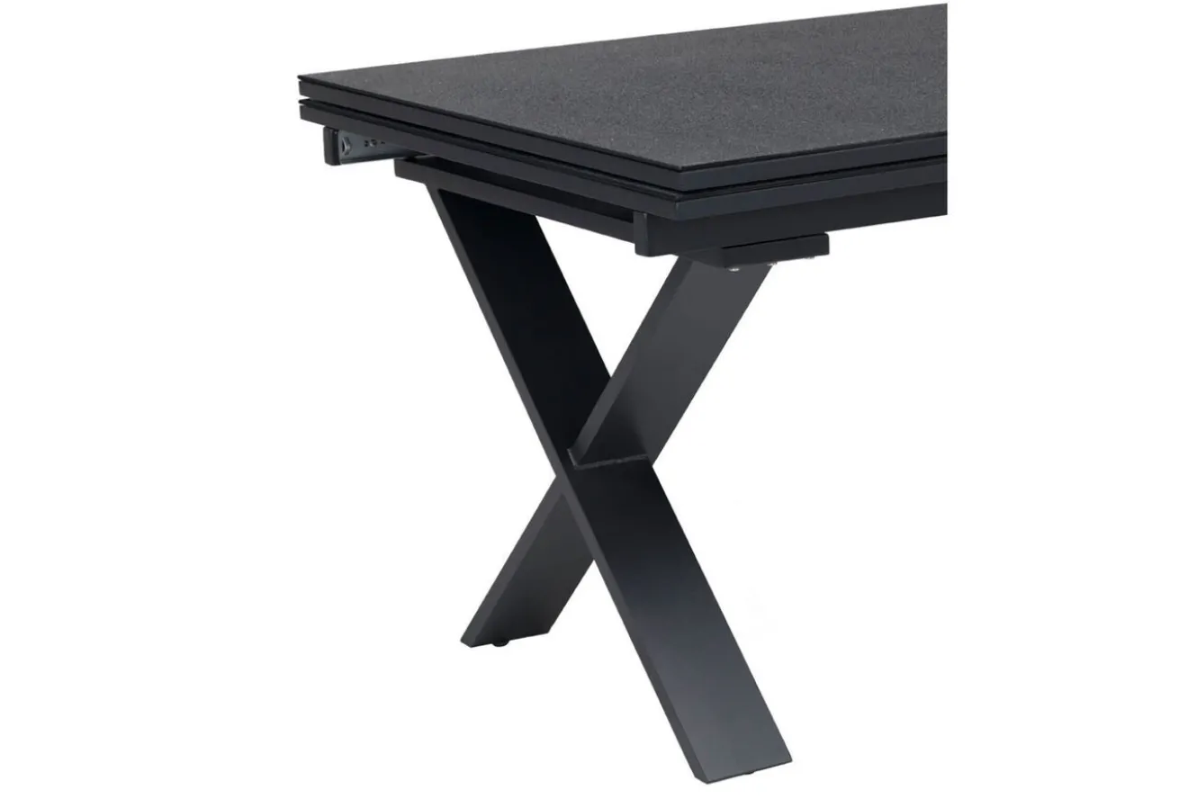 OUTFLEXX Garten-Essgruppe, OUTFLEXX® anthrazit matt, Alu / Spraystone / Teak, Tisch 180/280x100cm, 8 Stapelsessel