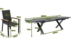 OUTFLEXX Garten-Essgruppe, OUTFLEXX® anthrazit matt, Alu / Spraystone / Teak, Tisch 180/280x100cm, 8 Stapelsessel