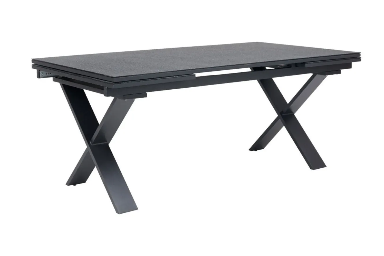 OUTFLEXX Garten-Essgruppe, OUTFLEXX® anthrazit matt, Alu / Spraystone / Teak, Tisch 180/280x100cm, 8 Stapelsessel