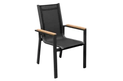 OUTFLEXX Garten-Essgruppe, OUTFLEXX® anthrazit matt, Alu / Spraystone / Teak, Tisch 180/280x100cm, 6 Stapelsessel