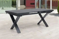 OUTFLEXX Garten-Essgruppe, OUTFLEXX® anthrazit matt, Alu / Spraystone / Teak, Tisch 180/280x100cm, 6 Stapelsessel